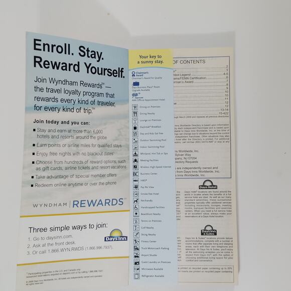 Days Inn Worldwide Directory, 04/1/08 - 3/31/09 Edition, 424 Pgs., Ephemera - Picture 2 of 5